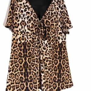 Leopard Print V-Neck Women’s Top - Brown